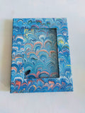 Turquoise hand marbled wooden frame, for desk