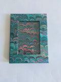 self standing green and red marbled wooden picture frame peacock patter with screen