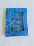 Blue and gold hand marbled wooden frame, for desk