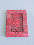 self standing red and gold marbled wooden picture frame peacock patter with screen