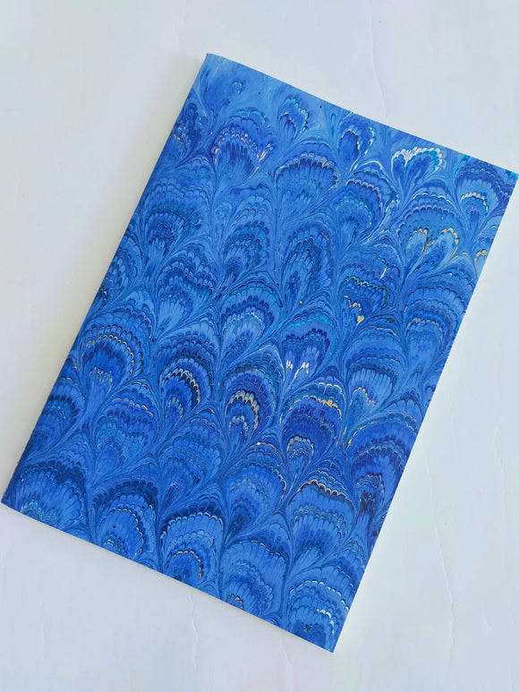 Blue marbled Journal - 100% recycled paper - peacock feather pattern