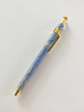 Marbled ballpoint pen light blue peacock pattern, refillable