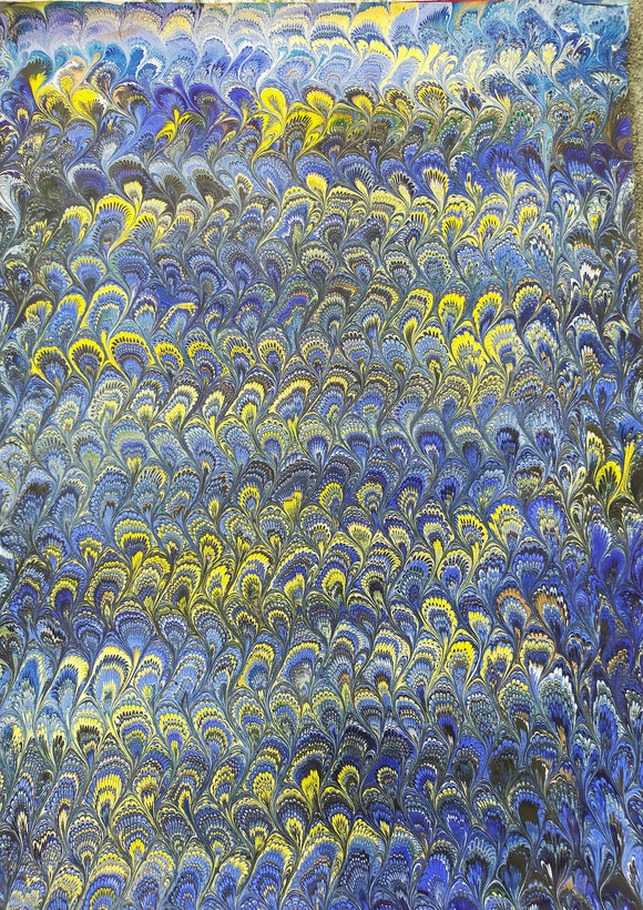 Hand marbled sheet of paper - Peacock design