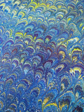 Hand marbled sheet of paper - Peacock design