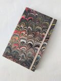 Multicolour marbled Journal - 100% recycled paper - peacock feather - With elastic band and Bookmark