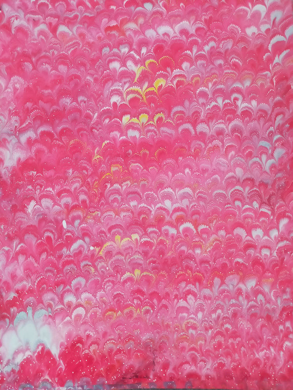 Hand marbled sheet of paper - Dark Pink Peacock design