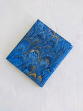 Triple blue and gold marbled frame, peacock pattern. folded picture