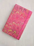 Pink marbled Journal - 100% recycled paper - peacock feather - With elastic band and Bookmark