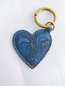 Hand Marbled Cotton Paper heart shaped Keyring, assorted colours