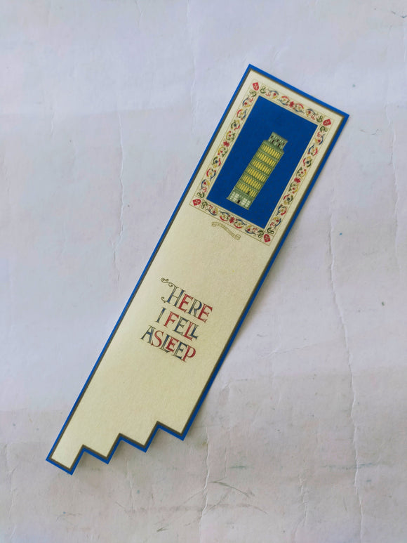 Parchment paper bookmark tower of Pisa "Here I fell asleep"