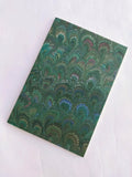 Green and red marbled Journal - 100% recycled paper - peacock feather pattern