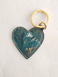 Green and red hand Marbled Cotton Paper heart shaped Keyring