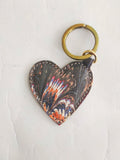 Multicolour hand Marbled Cotton Paper heart shaped Keyring