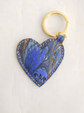 Green and blue hand Marbled Cotton Paper heart shaped Keyring