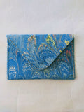 Turquoise Hand Marbled cotton paper business card wallet