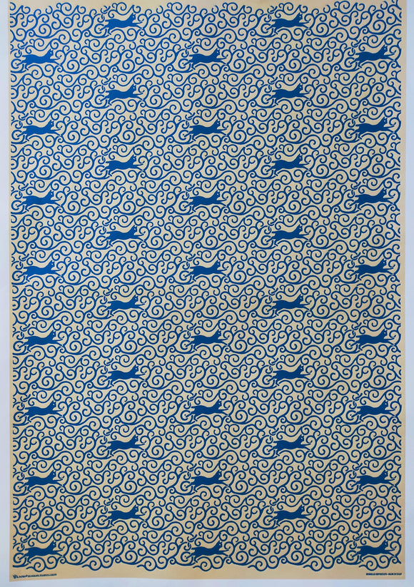 Woodblock Paper Sheet - Blue cat