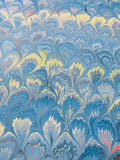 Hand marbled sheet of paper - Light Blue peacock