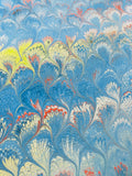 Hand marbled sheet of paper - Light Blue peacock