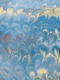 Hand marbled sheet of paper - Light Blue peacock