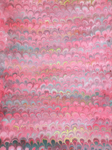 Hand marbled sheet of paper - Dark Pink Peacock design