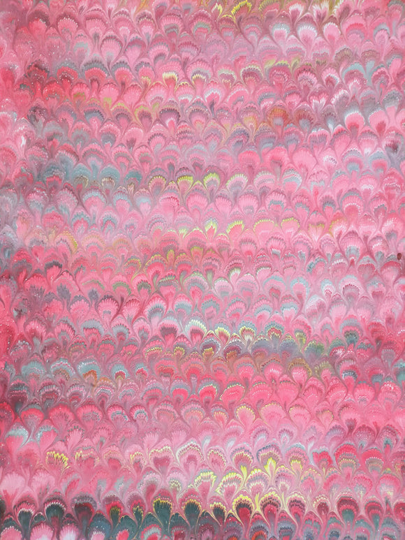 Hand marbled sheet of paper - Dark Pink Peacock design