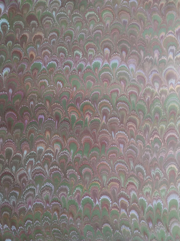 Hand marbled sheet of paper - Peacock design