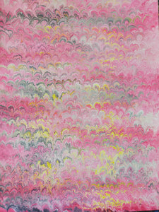 Hand marbled sheet of paper - pink peacock pattern