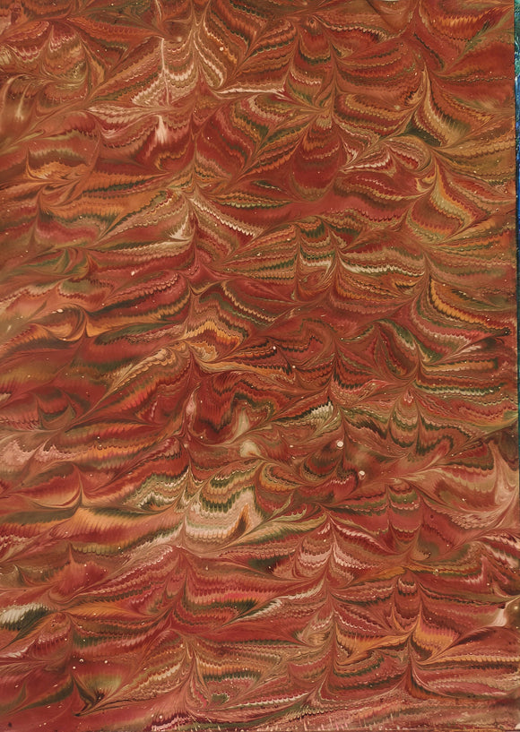 Hand marbled sheet of paper - Gtreen peacock pattern